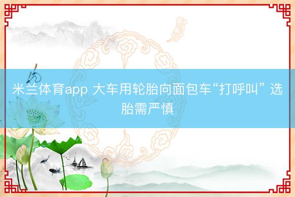 米兰体育app 大车用轮胎向面包车“打呼叫” 选胎需严慎