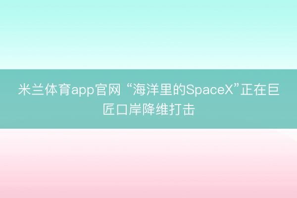 米兰体育app官网 “海洋里的SpaceX”正在巨匠口岸降维打击