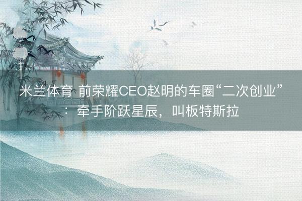 米兰体育 前荣耀CEO赵明的车圈“二次创业”：牵手阶跃星辰，叫板特斯拉
