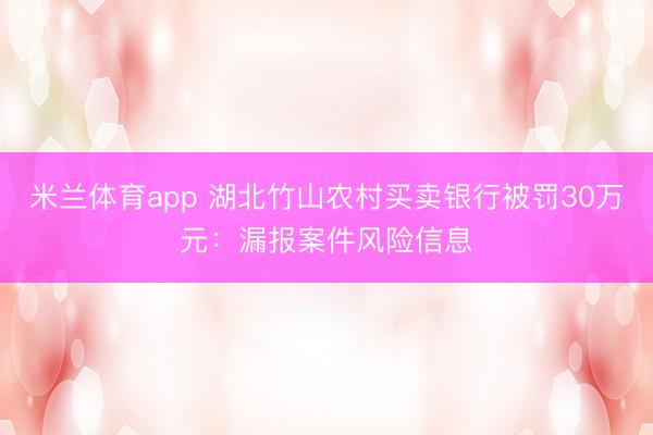 米兰体育app 湖北竹山农村买卖银行被罚30万元：漏报案件风险信息